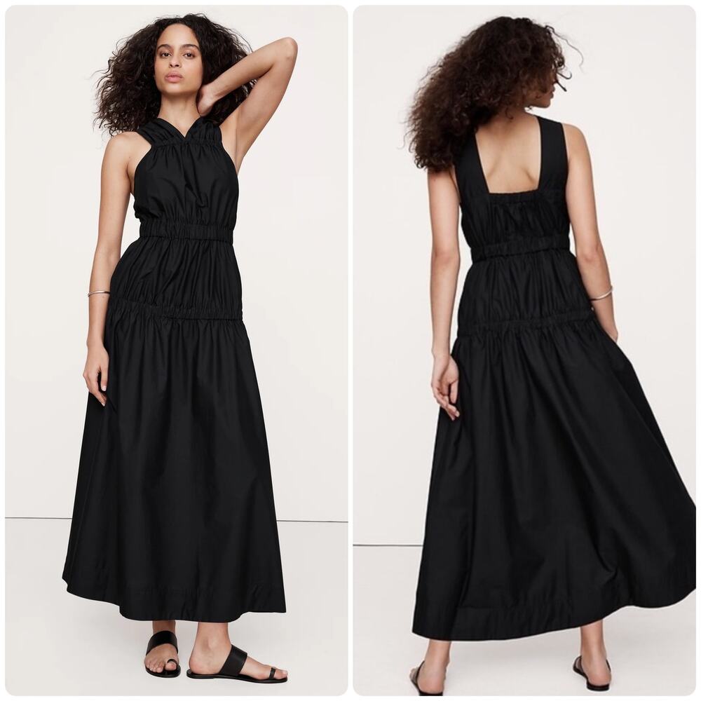 Banana Republic Cotton Poplin Ruched Drop-Waist Maxi Dress